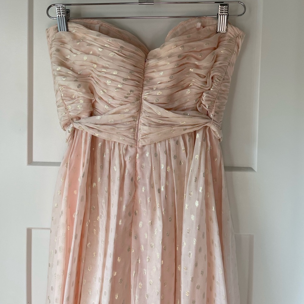 Jill Stuart Y2K Silk Ballerina Pink Strapless Metallic Dot Tea Length Dress - Picture 13 of 13